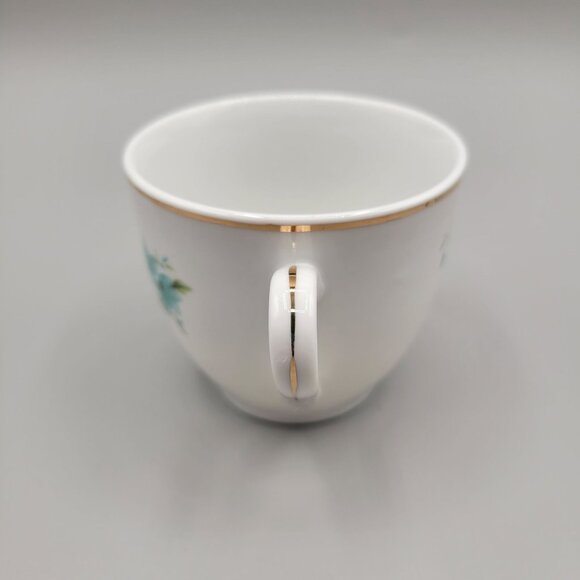 Tea Cup and Saucer Set Porcelain Turquoise Floral Pattern Flowers Gold Trim - Picture 8 of 11